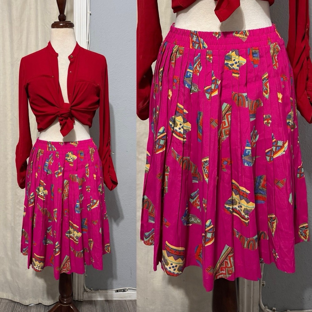 Vintage Melrose Dresses Pink Tribal Print Knee Length Pleated‎ Skirt Size S